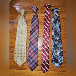Lot of 4 Boys Clip On Ties Striped Youth Neck Tie School Church Wedding